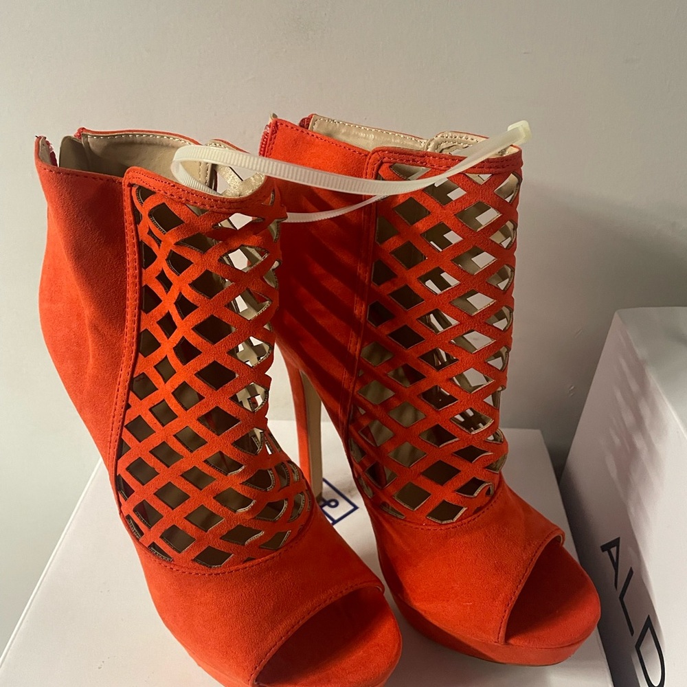 JustFab Orange High Heel Stilettos with Cutout Design